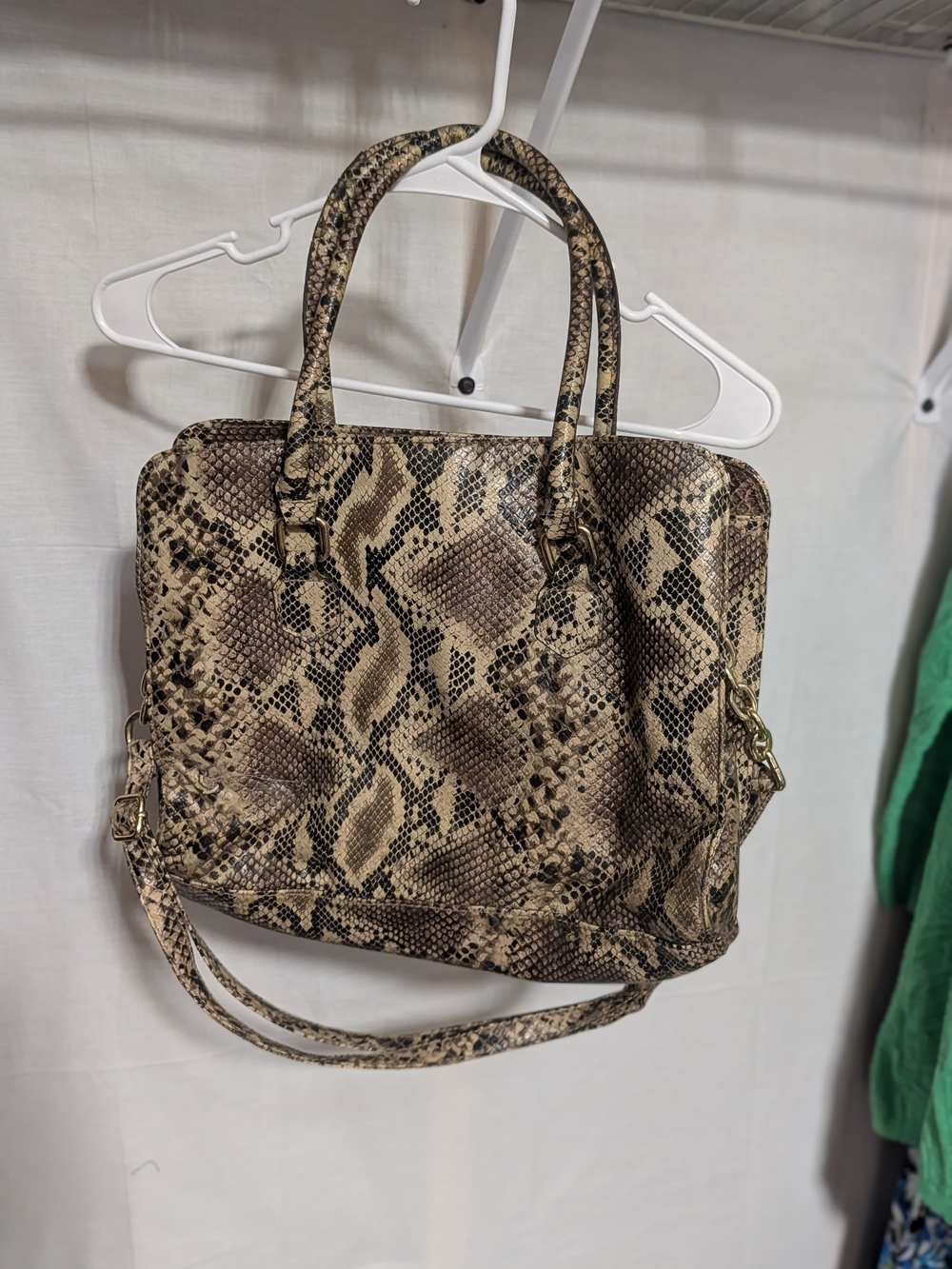 Python-Print Structured Handbag in Brown - Picture 2 of 3